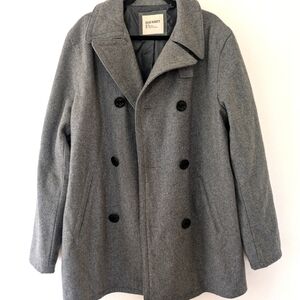 Vintage Old Navy Men's Wool Gray Double Breasted Peacoat size L Tall Classic